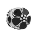 Silver plated bead charm with black enamel daisy floral pattern for DIY bracelets - 036-Stopper (Silver Black Enamel Flower)