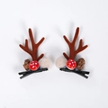 Paire de barrettes bois de cerf de Noël avec pommes de pin et champignons rouges - Cornes avec Champignon et Pomme de Pin / Ensemble de 4 Paires / Café