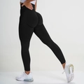 Seamless high waisted black yoga leggings with body contouring peach lift stitch - Pure Black