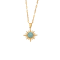Vintage roestvrijstalen ketting met gouden zonnestraal hanger en groene steeninleg - Goud-Turkoois Zirkonia