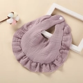Soft purple pure cotton gauze baby bib with elegant ruffle trim and white snap closure - Purple