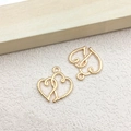 Golden heart-shaped interlocking charms with hanging holes for DIY jewelry making - 1pc Heart Hollow Frame Charm