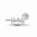 Titanium flat back labret stud with silver geometric zircons, size 6.8mm x 2.8mm - Silver Row Zirconia (T2506-2# Silver)