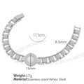 Silver stainless steel bracelet with white shell inlay and Roman numerals, 17.5cm length - Round Pendant Silver Style (SL33) / Silver