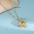 Gouden ketting met dubbele in elkaar grijpende hart hanger en zirkonia steentjes - Ketting / Goud