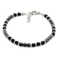 Men's natural agate and volcanic stone beaded bracelet with matte black beads and silver finish - Black Agate Style (B084)
