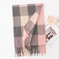 Pink and grey plaid knit scarf with soft fringe edges and a cozy checkered pattern - Pink Plaid
