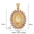 Gold plated Virgin Mary oval pendant with sparkling zircon accents and size markers - Dark Green M144214-Gold Mary Rect CZ