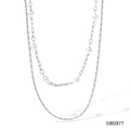 Double-layer silver stainless steel necklace featuring elegant white pearls style GBD877 - Silver (GBD877)