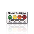 Enamel mental health check-in pin with sliding heart pointer and colorful mood emojis - Mental Well-Being Check In Brooch