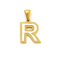 Letter R pendant in gold plated stainless steel with white enamel and beaded border - Letter R (Single Pendant)