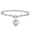 Bracciale in acciaio inossidabile con ciondolo a cuore, catena spessa e chiusura a T - Bracciale Argento