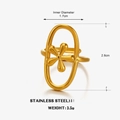 Golden stainless steel cross ring with oval floral design and product measurements - Flower Open Ring / Gold