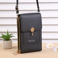 Black floral crossbody phone bag with gold charm and adjustable strap for women - Black