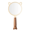 Cute beige cat-ear handheld mirror with a brown bear-head handle design - Mouse / Brown