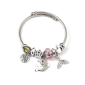 Detail of silver cable bracelet with tree of life, crown and pink crystal charms - Dolphin Fishtail Life Tree (C1-016) / Pink
