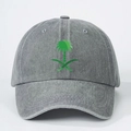 Berretto da baseball grigio lavato regolabile con ricamo palma verde e visiera curva - Taglia unica / Grigio