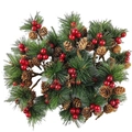 Detail of decorative pine needles with vibrant red berries and natural pine cones - 10 Pieces Pack