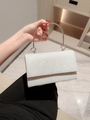 Bolso de noche plateado con purpurina y asa circular metálica elegante para mujer - Asa Plateada