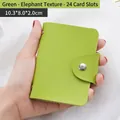 Green elephant-pattern leather card holder with 24 slots and secure metal snap closure - 12 Slots / Green - Elephant Grain