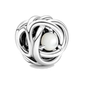 Silver woven knot charm with a central white pearl for DIY bracelets and necklaces - June Mother of Pearl
