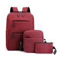 Red 3-piece business backpack set including shoulder bag and pouch with USB port - Three-Piece Set / Red