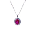 Elegant S925 silver necklace with an oval red gemstone and white diamond halo pendant - Thick Silver White Gold - Lab-Grown Ruby Oval 6*8MM/1ct