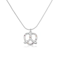 Macro shot of silver pretzel pendant with multi-colored zircons and reflection - Platinum Color Colorful Zircon Pretzel