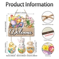 Easter wooden welcome sign featuring bunny and eggs with size dimensions and macro details - Bunny and Egg Welcome Style (Y26Y90082_Q)