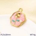 Ciondolo rosa vintage oro 18K con foglia smaltata verde e intarsio di perla bianca - Stile Perla Rosa con Base Rosa (KLJ10192-ZLA)