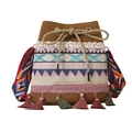 Bohemian brown embroidered drawstring bucket bag with colorful fringe and woven strap - Off White