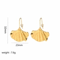 Golden ginkgo leaf earrings with 32mm height and 23mm width showing detailed metal texture - Gold Small Ginkgo Leaf Earrings (TE6096)
