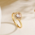 Macro detail of 18K gold plated heart ring featuring a large sparkling cubic zirconia - Heart (14534)