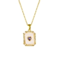 Detail of 18K gold plated necklace with purple heart gemstone and white shell inlay - Heart Purple Zirconia Necklace