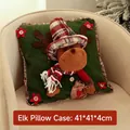 3D Reindeer Christmas pillow case in dark green felt for holiday home decor 41x41cm - Tall Hat Reindeer Pillowcase