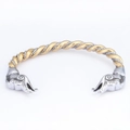 Bracciale rigido bicolore intrecciato con teste di elefante e dettagli di rune vichinghe - Stile Bicolore Testa di Elefante (F0313) / Oro e Argento