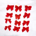 Set of 12 red velvet Christmas bows with gold twist ties for tree and gift decoration - 6CM Red Gold-Edged Bows (12Pcs) (PS-004)