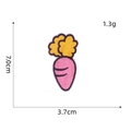 Detailed view of a pink and yellow carrot embroidered patch with size measurements - Carrot