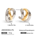 Minimalistische C-förmige zweifarbige geflochtene Creolen aus Edelstahl in Gold und Silber - Gold und Silber Bicolor (JDE0303021-PS)