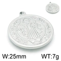Pendentif médaille de Saint-Benoît en acier titane argenté avec gravures latines - Couleur Acier (KLJ4855-Z)