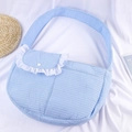 Light blue quilted pet sling bag with white ruffle trim and wide shoulder strap - S / Sky Blue