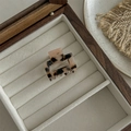 Macro detail of square leopard tortoise shell acetate hair claw clip on wooden jewelry box - Mini Small Square Claw