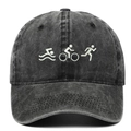 Vintage-Basecap aus gewaschenem dunkelgrauem Baumwollstoff mit Triathlon-Stickerei für Damen und Herren - Verstellbar / Schwarz