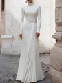 Elegant white high neck long sleeve wedding dress with sophisticated pleated detailing - M / White