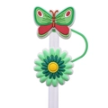 Green and red butterfly silicone straw cover accessory for 8mm reusable straws - Green Red Butterfly Flower