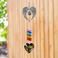 Silver angel wings suncatcher with heart pendant and rainbow crystal beads decoration - Angel Wings + Transparent Black Heart 30mm