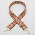 Adjustable brown geometric diamond pattern woven shoulder strap with gold metal hooks - No. 689 Gold Hook