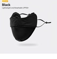 Close-up of black breathable UV protection face mask with adjustable ear loops and UPF50+ rating - Solid Color Sun Protection / Black