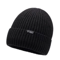 Berretto in maglia con fodera in pile nero con trama a costine e logo FUMY - Grigio Melange