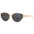 Retro cat eye sunglasses featuring a creamy beige frame and dark grey lenses for women - Beige Frame Grey Lens